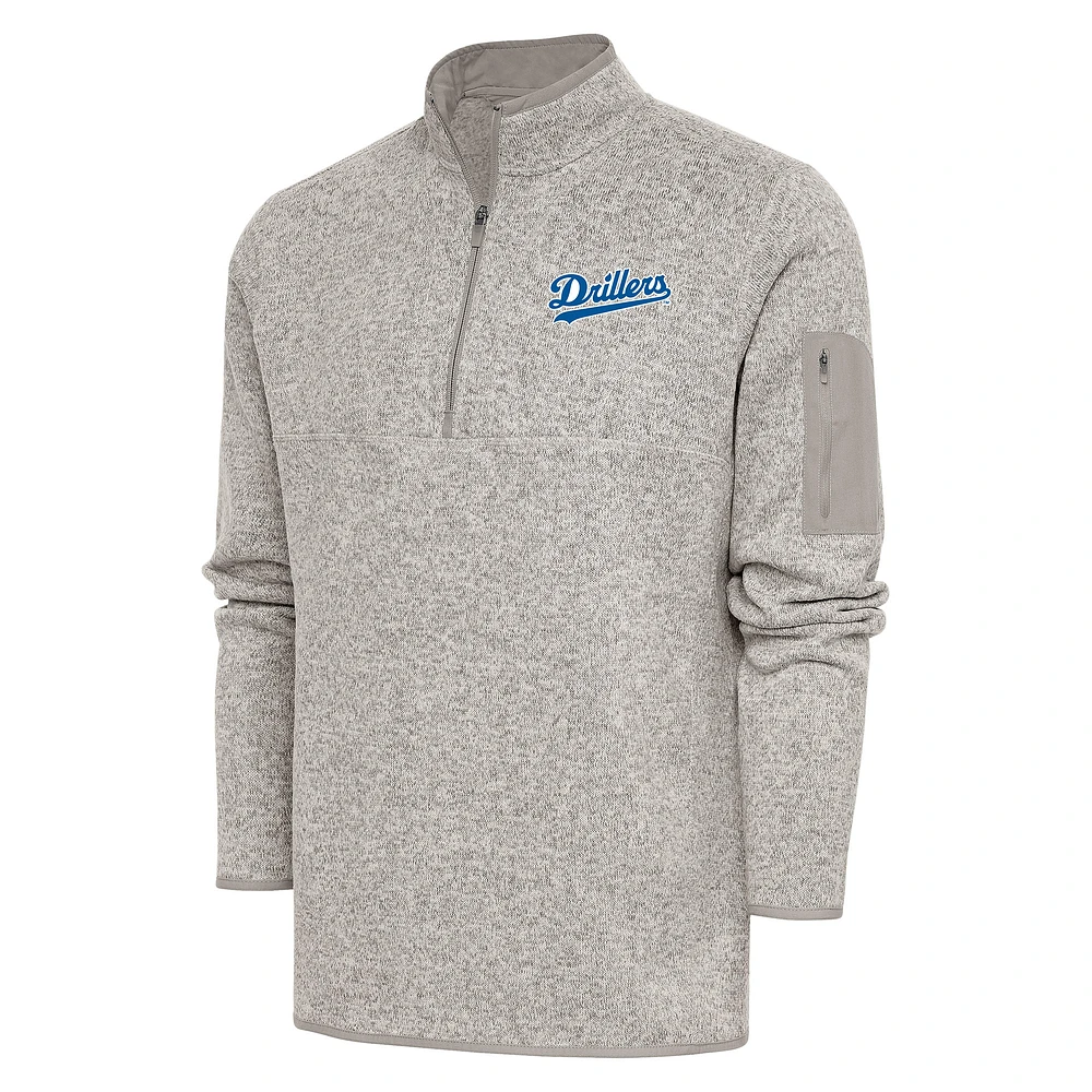 Men's Antigua Oatmeal Tulsa Drillers Fortune Quarter-Zip Pullover Jacket