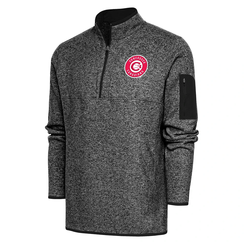 Men's Antigua Heather Black Vancouver Canadians Fortune Quarter-Zip Pullover Jacket