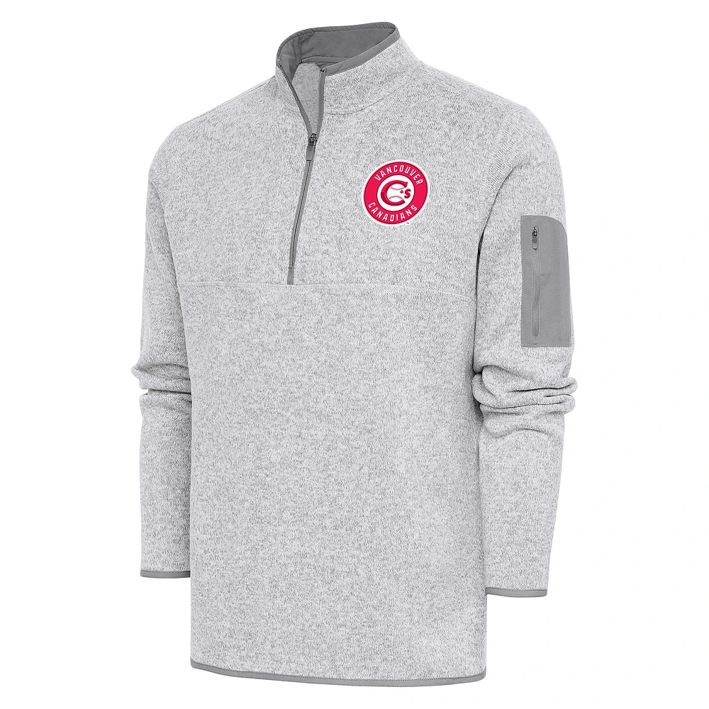 Men's Antigua Heather Gray Vancouver Canadians Fortune Quarter-Zip Pullover Jacket