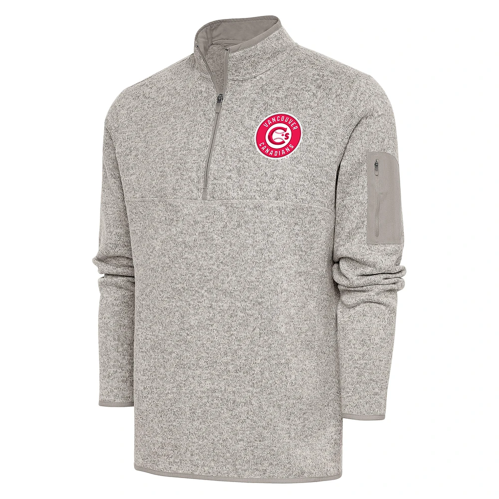 Men's Antigua Oatmeal Vancouver Canadians Fortune Quarter-Zip Pullover Jacket