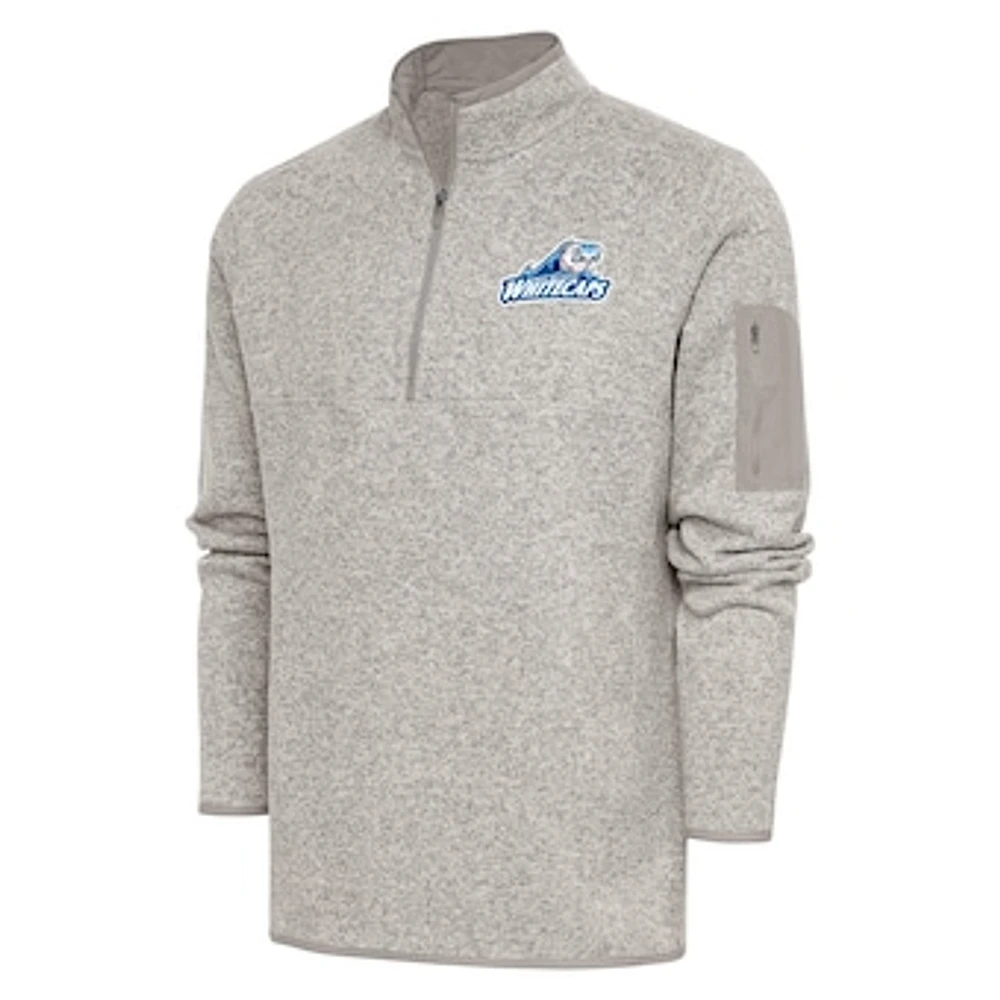 Men's Antigua Oatmeal West Michigan Whitecaps Fortune Quarter-Zip Pullover Jacket