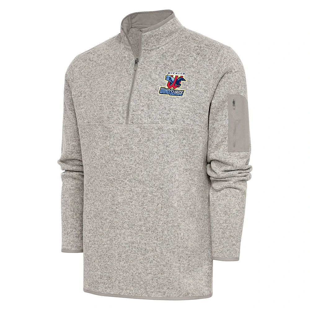 Men's Antigua Oatmeal Wichita Wind Surge Fortune Quarter-Zip Pullover Jacket