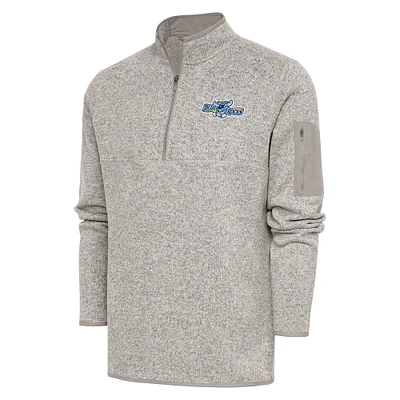 Men's Antigua Oatmeal Wilmington Blue Rocks Fortune Quarter-Zip Pullover Jacket