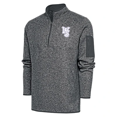 Men's Antigua Heather Charcoal Winston-Salem Dash Fortune Quarter-Zip Pullover Jacket