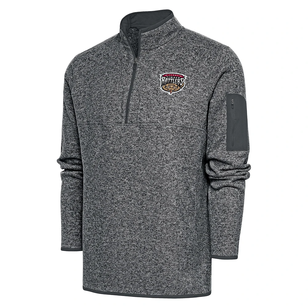Men's Antigua Heather Charcoal Wisconsin Timber Rattlers Fortune Quarter-Zip Pullover Jacket
