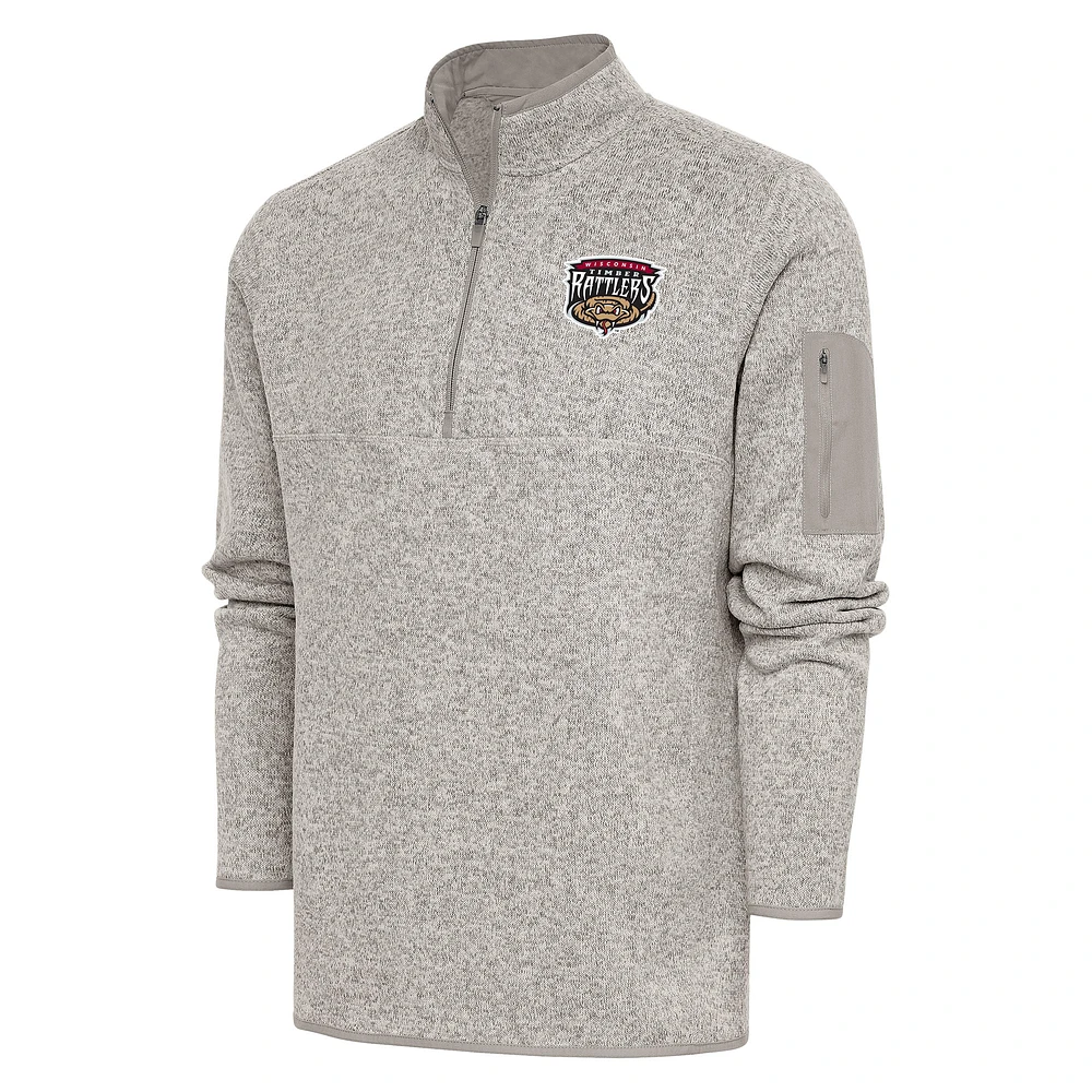 Men's Antigua Oatmeal Wisconsin Timber Rattlers Fortune Quarter-Zip Pullover Jacket