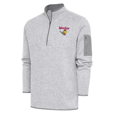 Men's Antigua Heather Worcester Red Sox Fortune Quarter-Zip Pullover Jacket