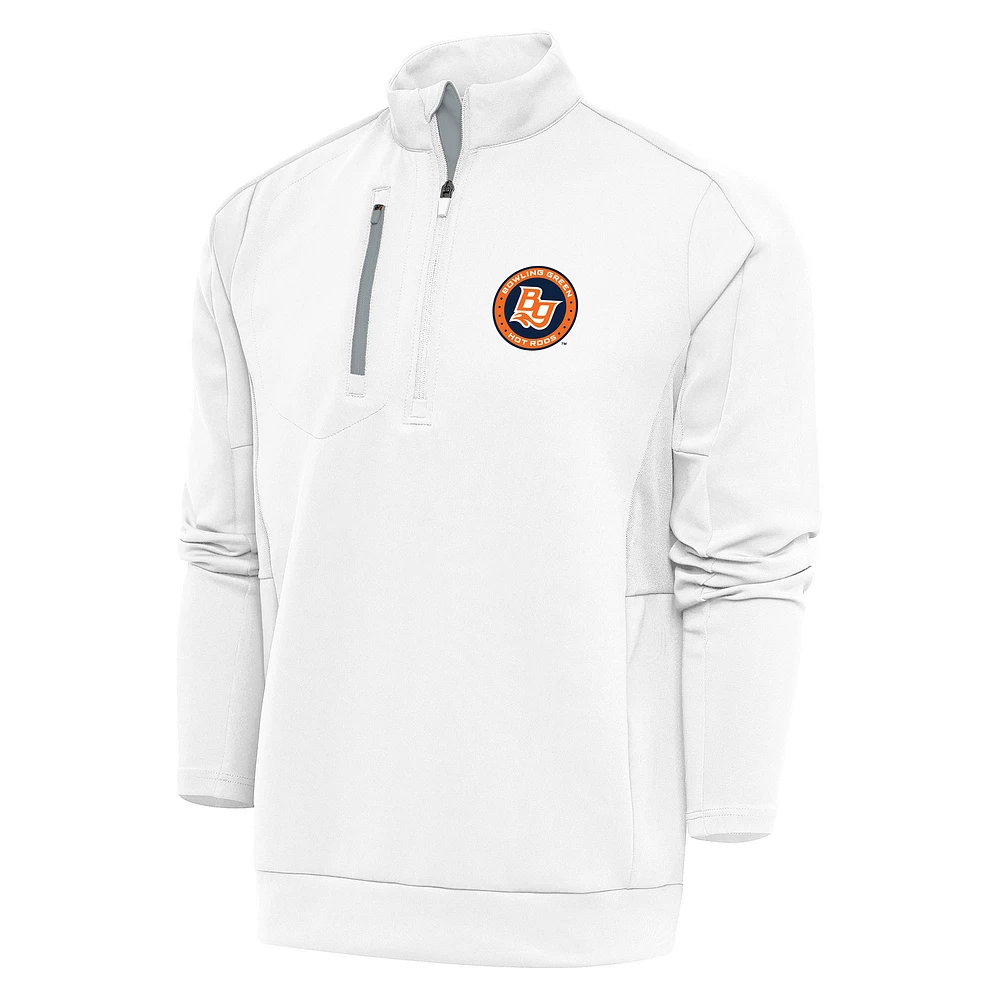 Men's Antigua White Bowling Green Hot Rods Generation Quarter-Zip Pullover Top