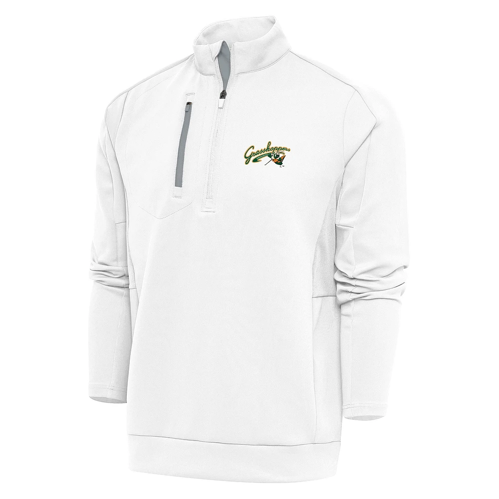 Men's Antigua White Greensboro Grasshoppers Generation Quarter-Zip Pullover Top