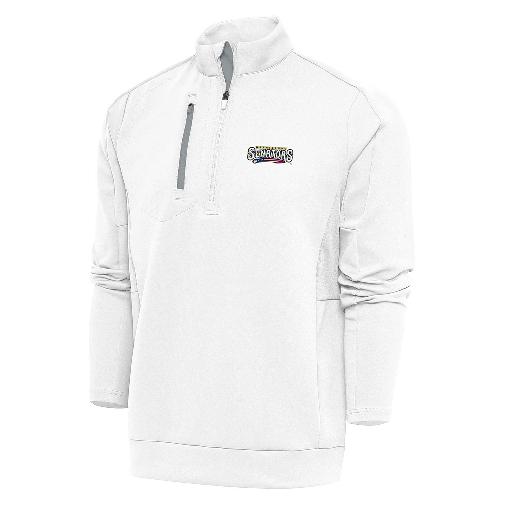 Men's Antigua White Harrisburg Senators Generation Quarter-Zip Pullover Top