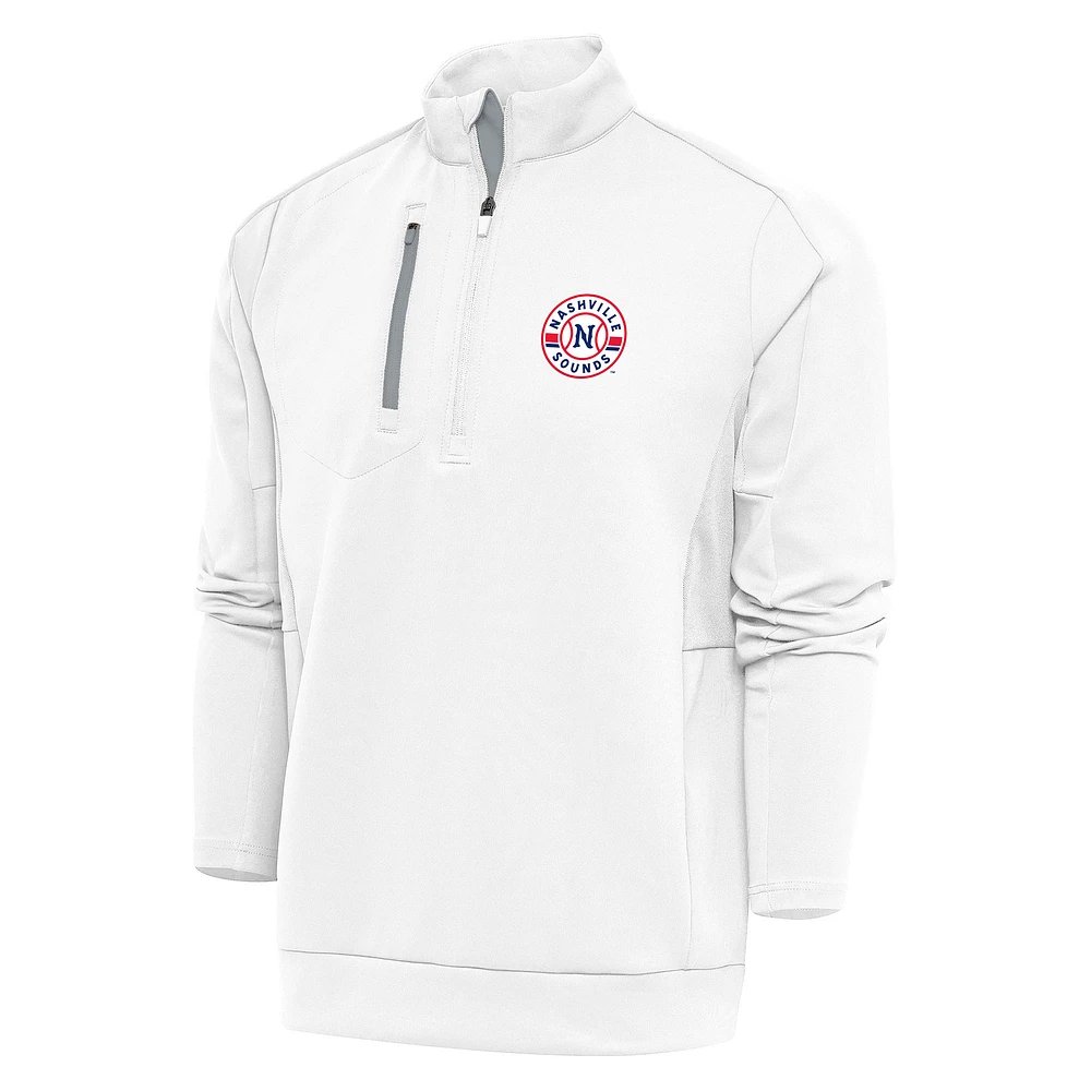 Men's Antigua White Nashville Sounds Generation Quarter-Zip Pullover Top