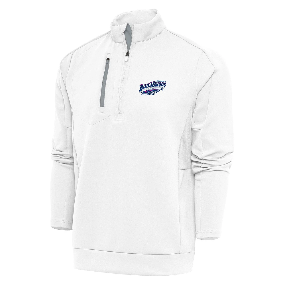 Men's Antigua White Pensacola Blue Wahoos Generation Quarter-Zip Pullover Top