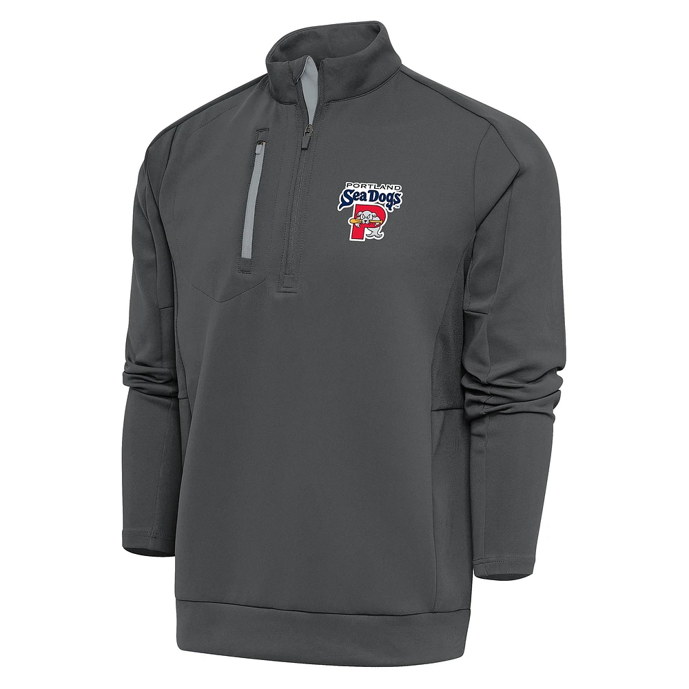 Men's Antigua Pewter Portland Sea Dogs Generation Quarter-Zip Pullover Top