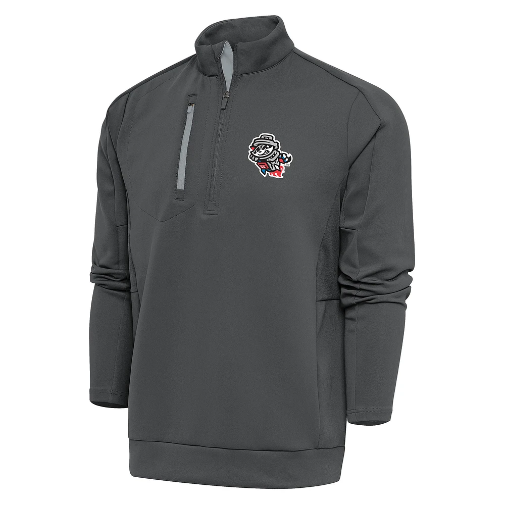Men's Antigua Pewter Rocket City Trash Pandas Generation Quarter-Zip Pullover Top
