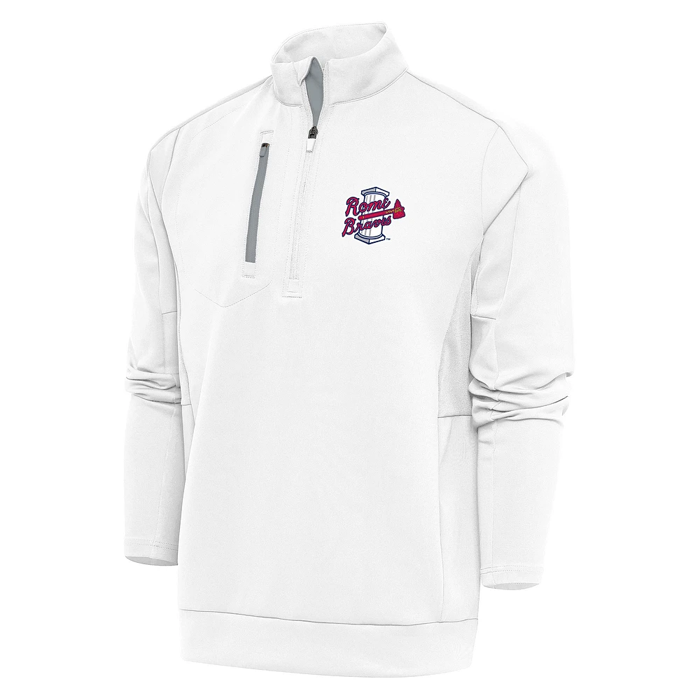 Men's Antigua White Rome Braves Generation Quarter-Zip Pullover Top