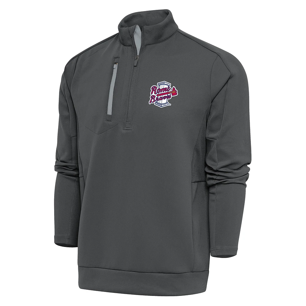 Men's Antigua Pewter Rome Braves Generation Quarter-Zip Pullover Top