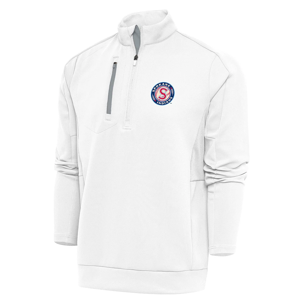 Men's Antigua White Spokane Indians Generation Quarter-Zip Pullover Top