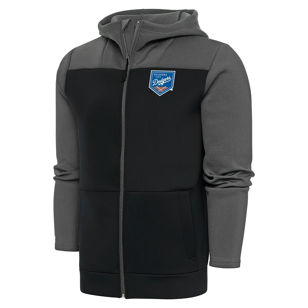 Men's Antigua Steel/Gray Oklahoma City Dodgers Protect Full-Zip Hoodie