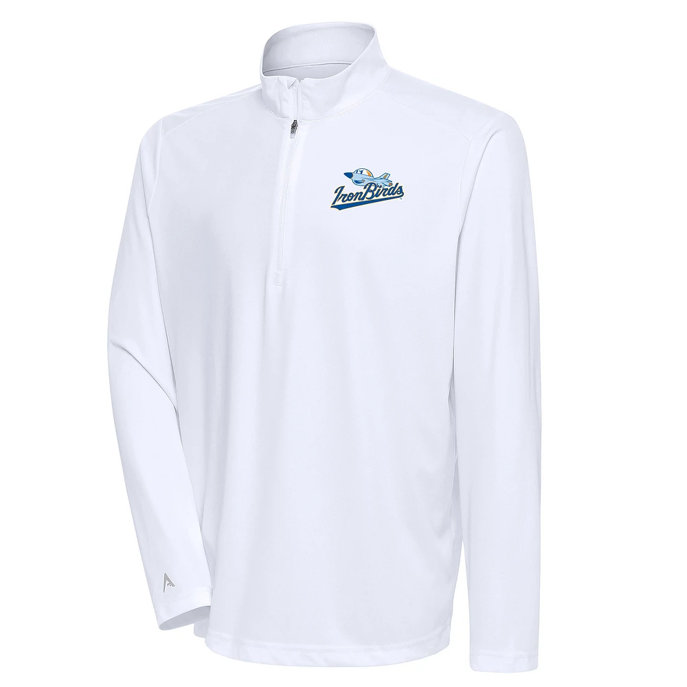 Men's Antigua White Aberdeen IronBirds Tribute Quarter-Zip Pullover Top