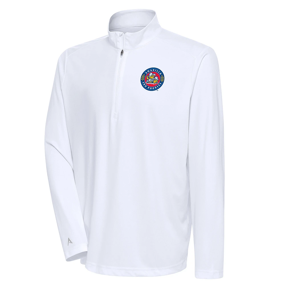 Men's Antigua White Amarillo Sod Poodles Tribute Quarter-Zip Pullover Top
