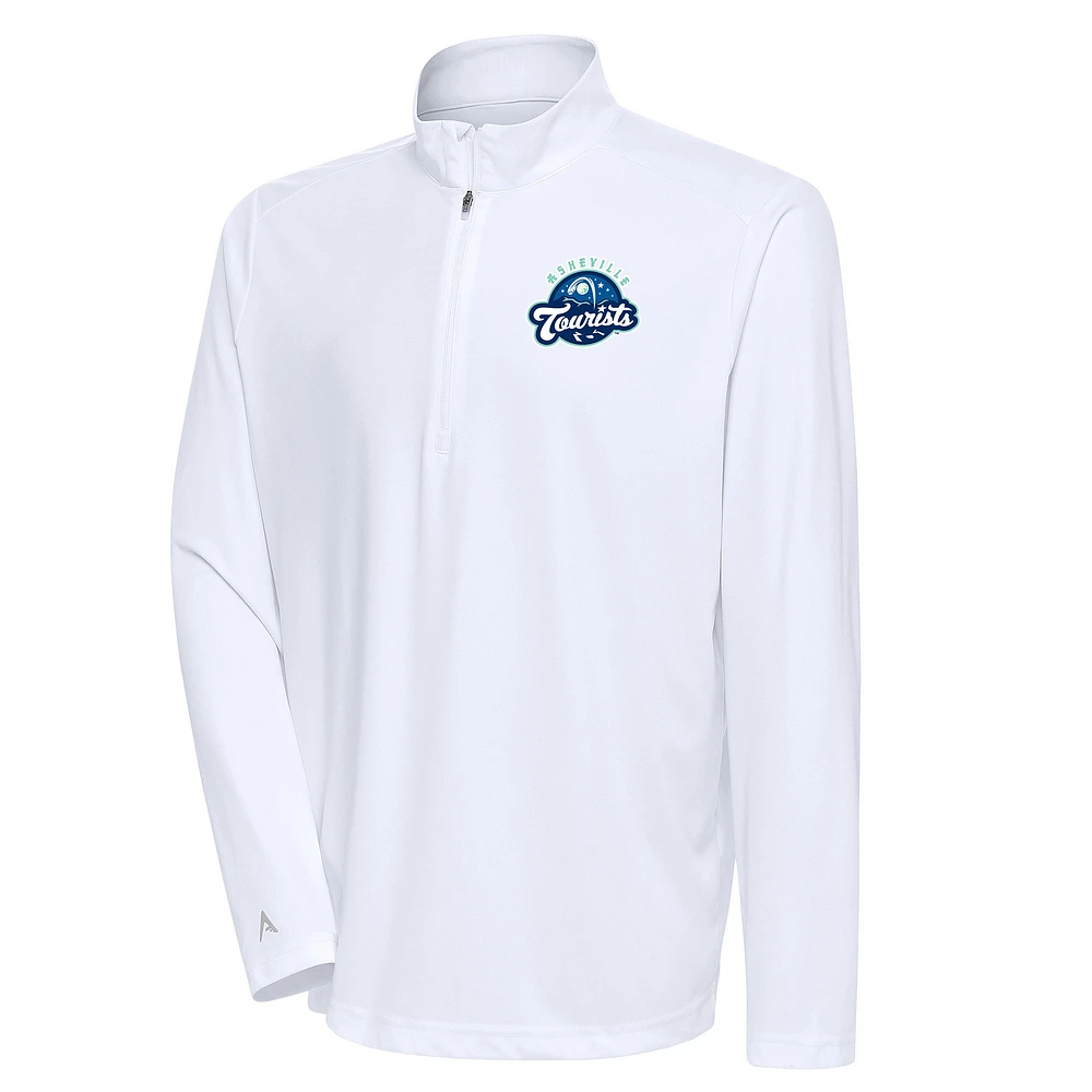 Men's Antigua White Asheville Tourists Tribute Quarter-Zip Pullover Top