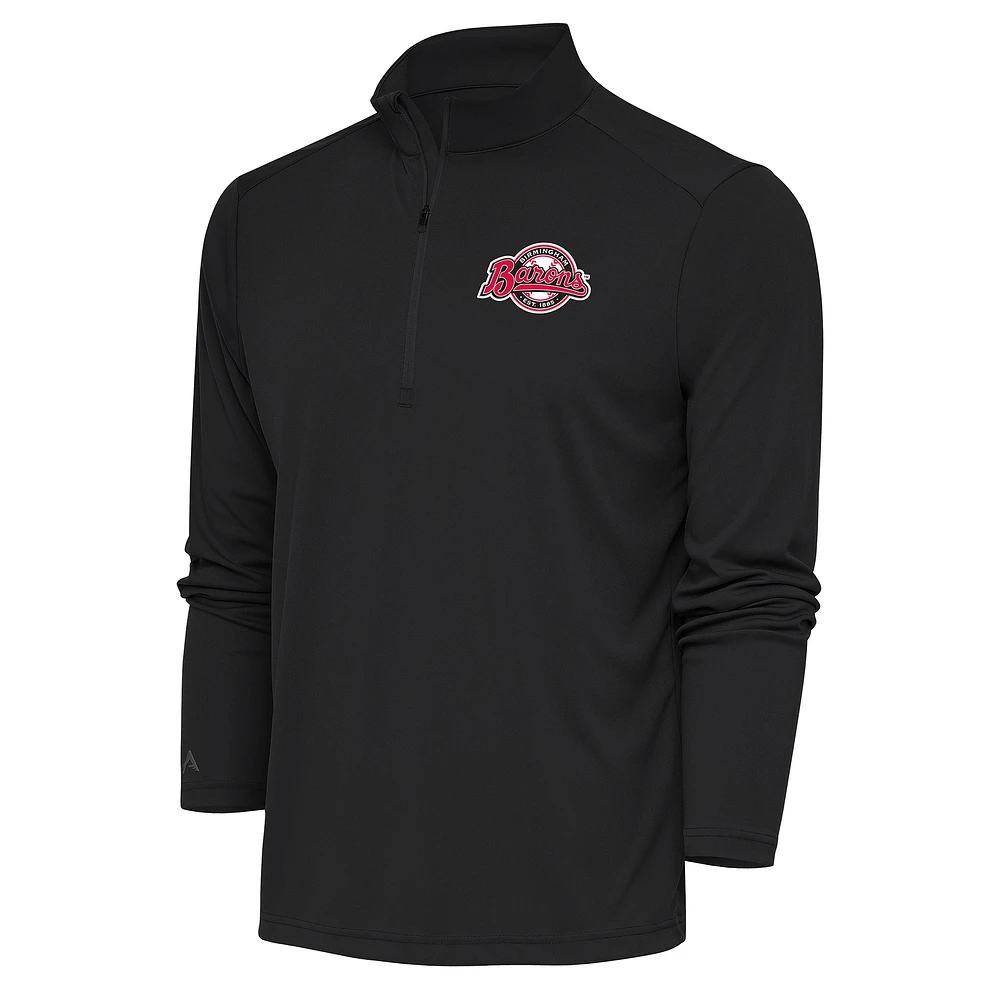 Men's Antigua Charcoal Birmingham Barons Tribute Quarter-Zip Pullover Top