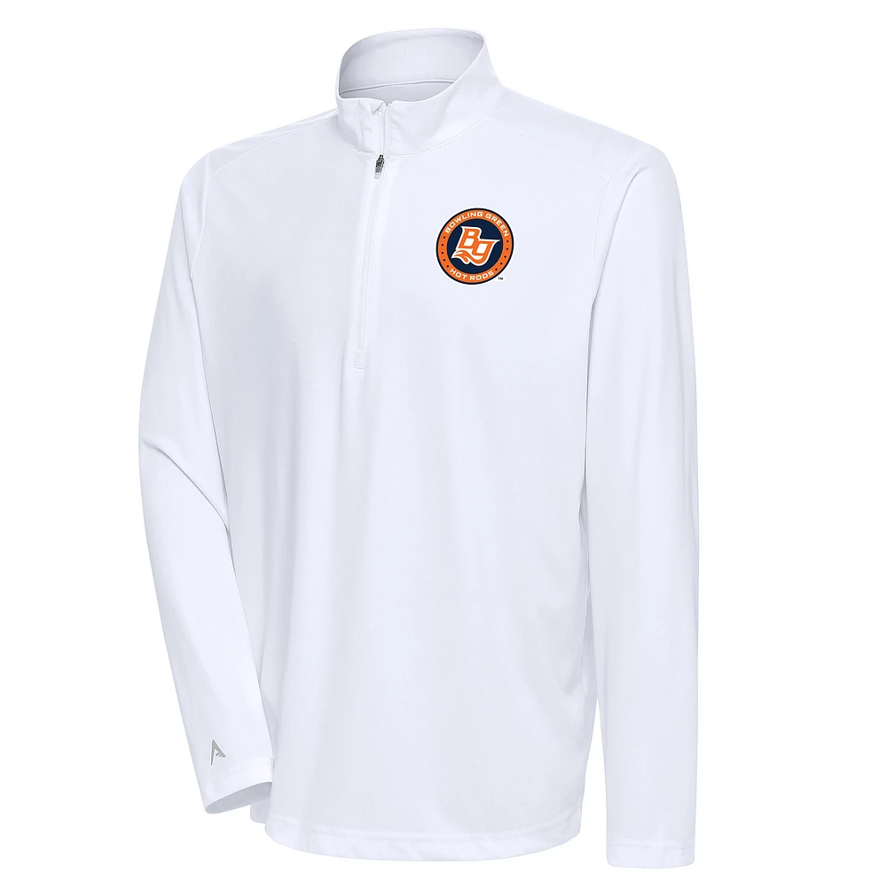 Men's Antigua White Bowling Green Hot Rods Tribute Quarter-Zip Pullover Top