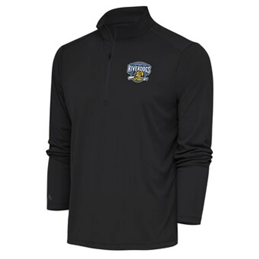 Men's Antigua Charcoal Charleston RiverDogs Tribute Quarter-Zip Pullover Top