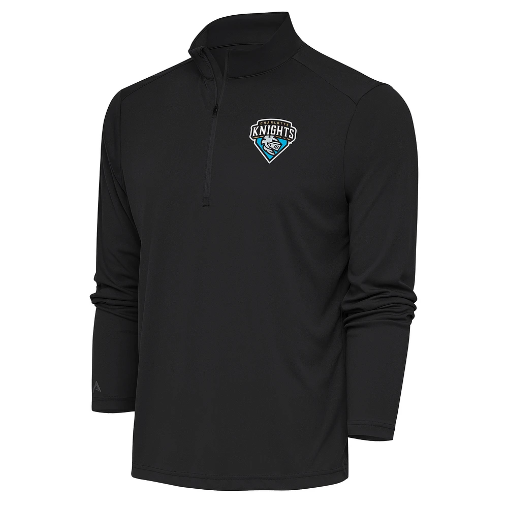 Men's Antigua Charcoal Charlotte Knights Tribute Quarter-Zip Pullover Top