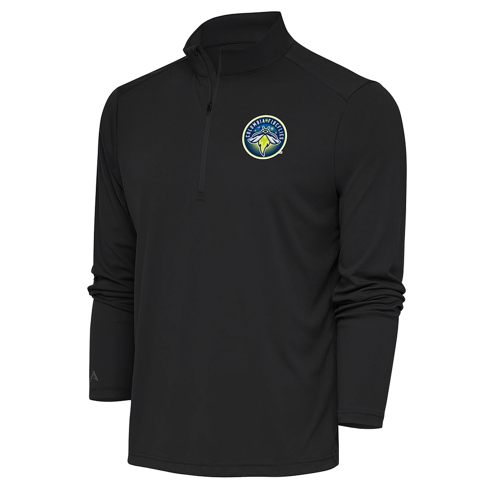 Men's Antigua Charcoal Columbia Fireflies Tribute Quarter-Zip Pullover Top