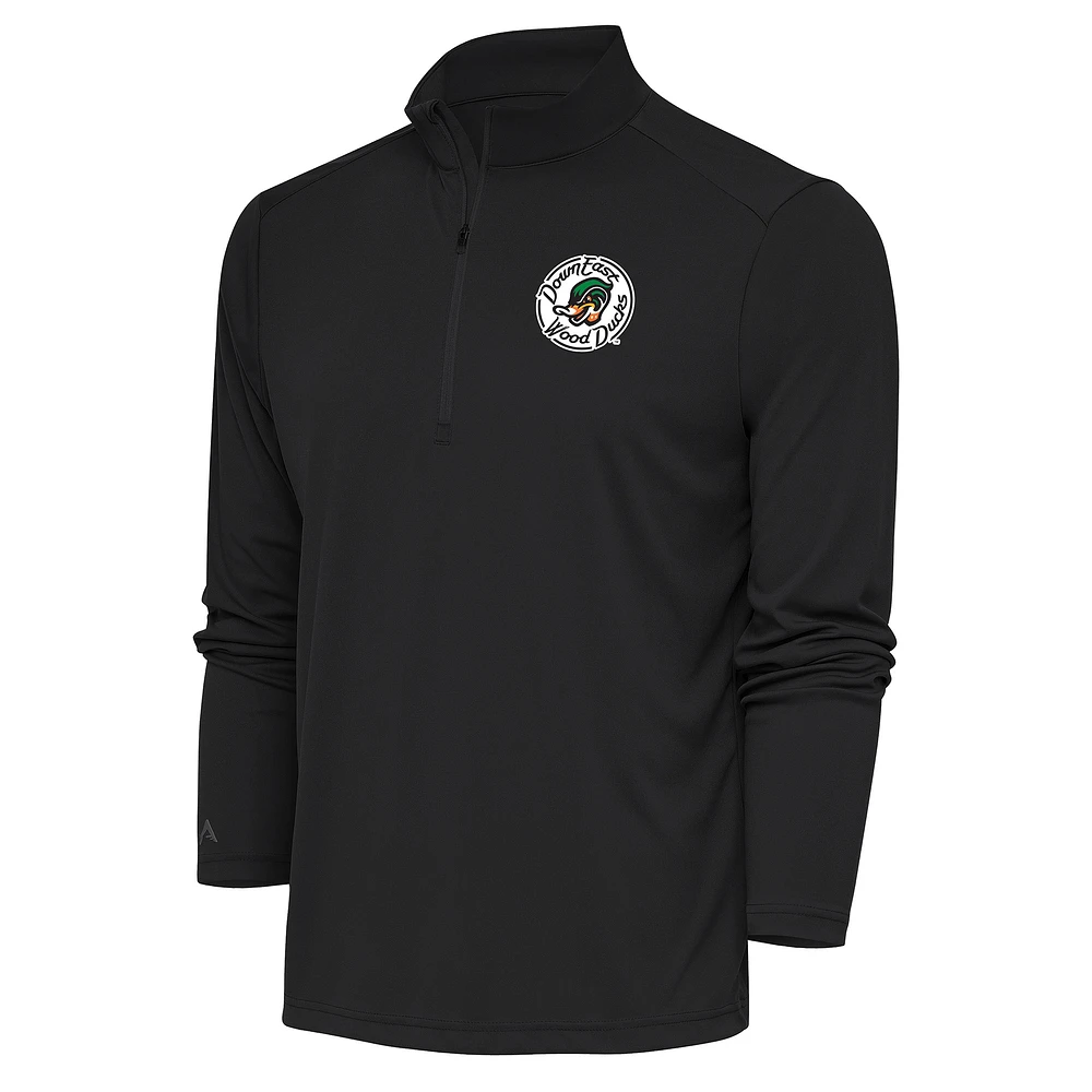 Men's Antigua Charcoal Down East Wood Ducks Tribute Quarter-Zip Pullover Top