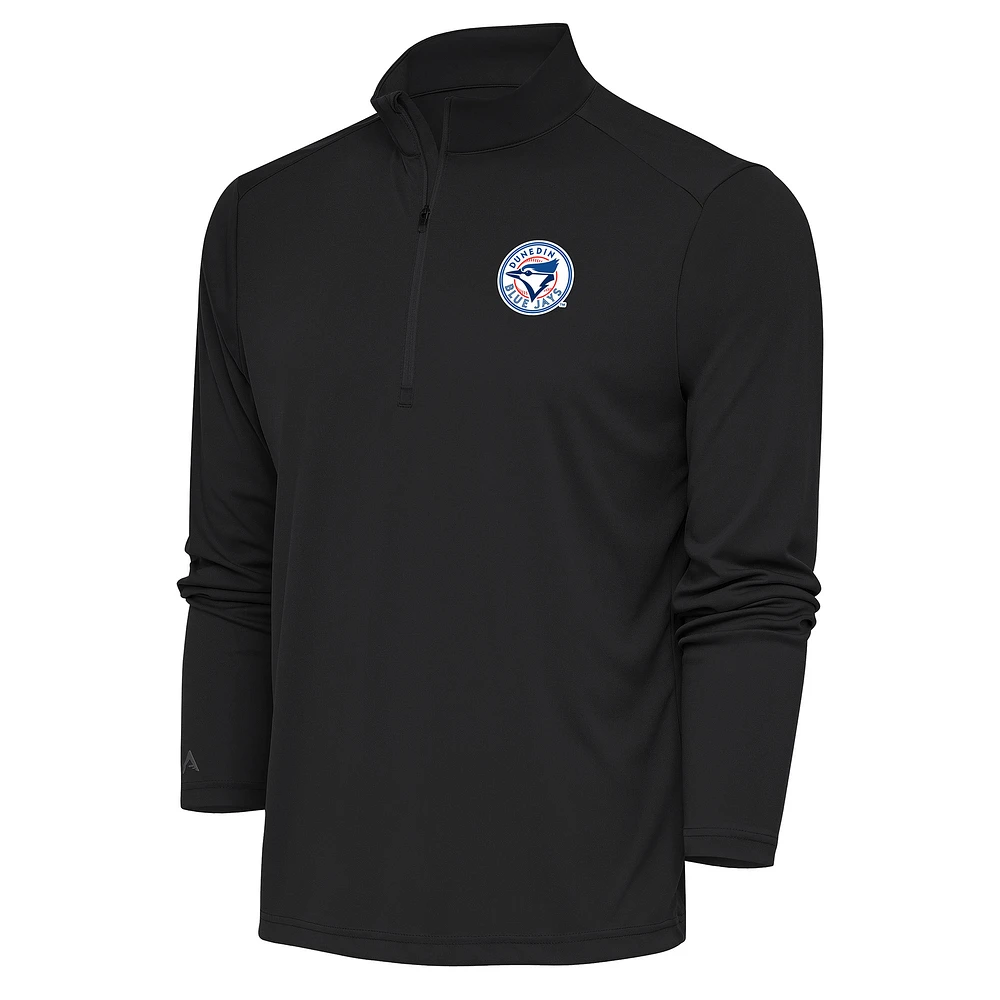 Men's Antigua Charcoal Dunedin Blue Jays Tribute Quarter-Zip Pullover Top