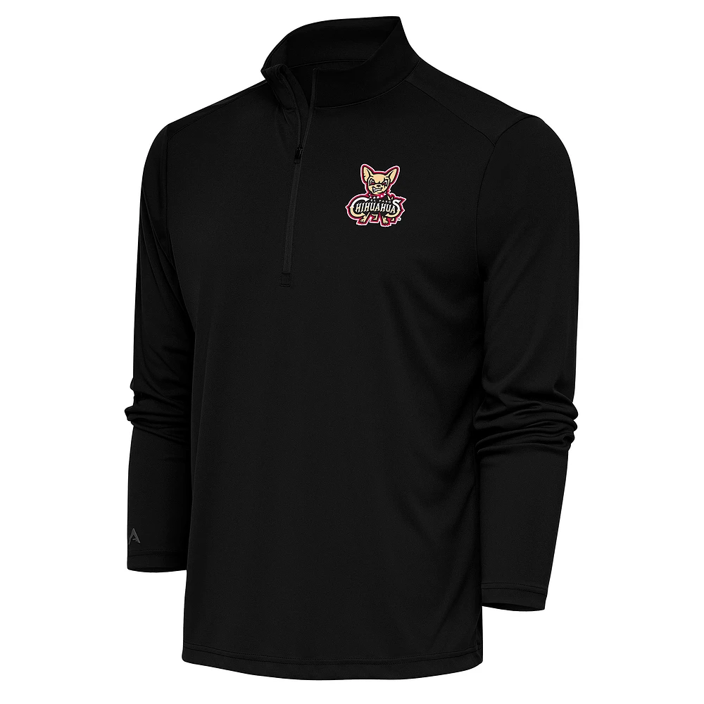 Men's Antigua Black El Paso Chihuahuas Tribute Quarter-Zip Pullover Top