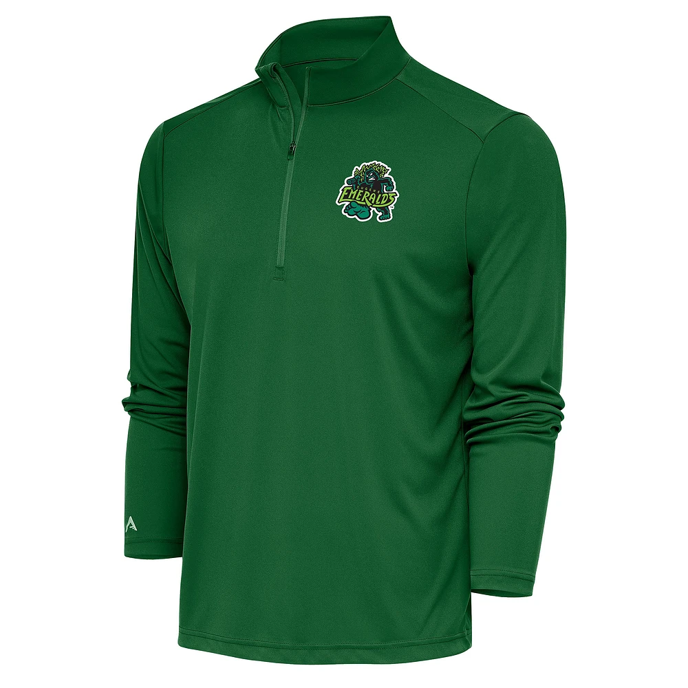 Men's Antigua Hunter Green Eugene Emeralds Tribute Quarter-Zip Pullover Top