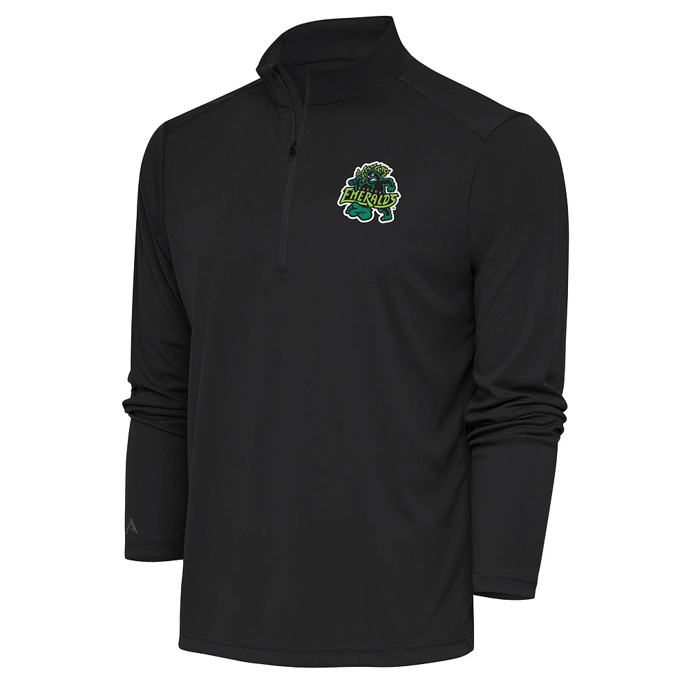 Men's Antigua Charcoal Eugene Emeralds Tribute Quarter-Zip Pullover Top