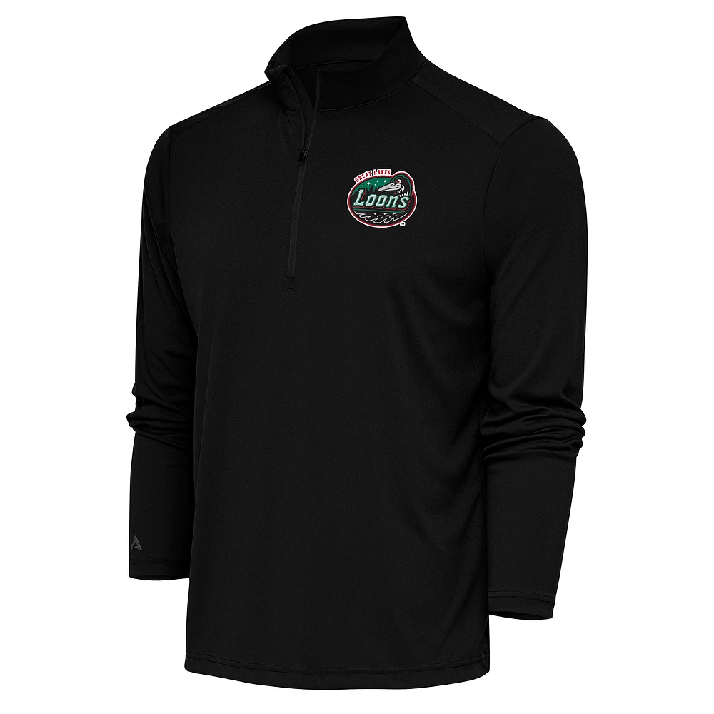 Men's Antigua Black Great Lakes Loons Tribute Quarter-Zip Pullover Top