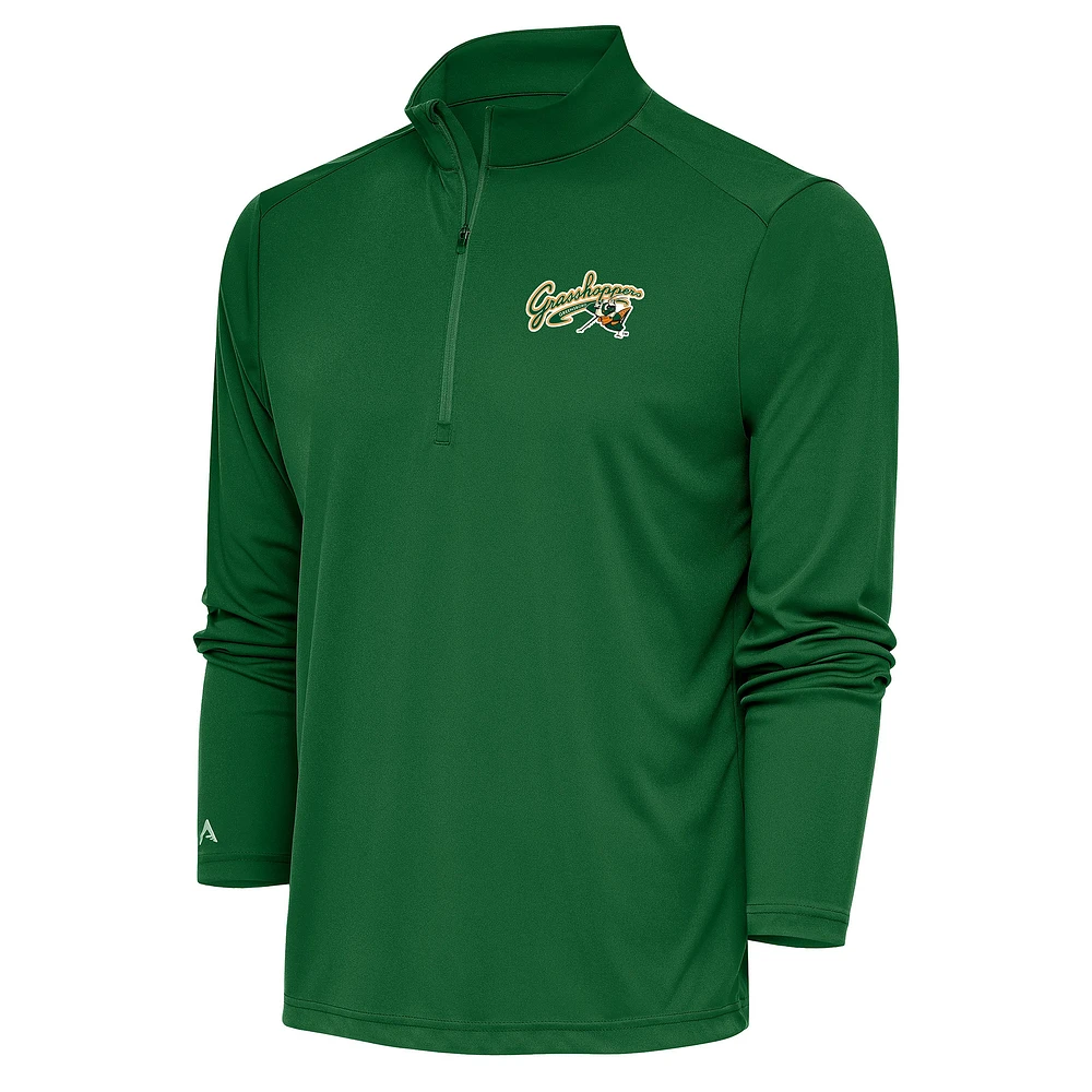 Men's Antigua Hunter Green Greensboro Grasshoppers Tribute Quarter-Zip Pullover Top