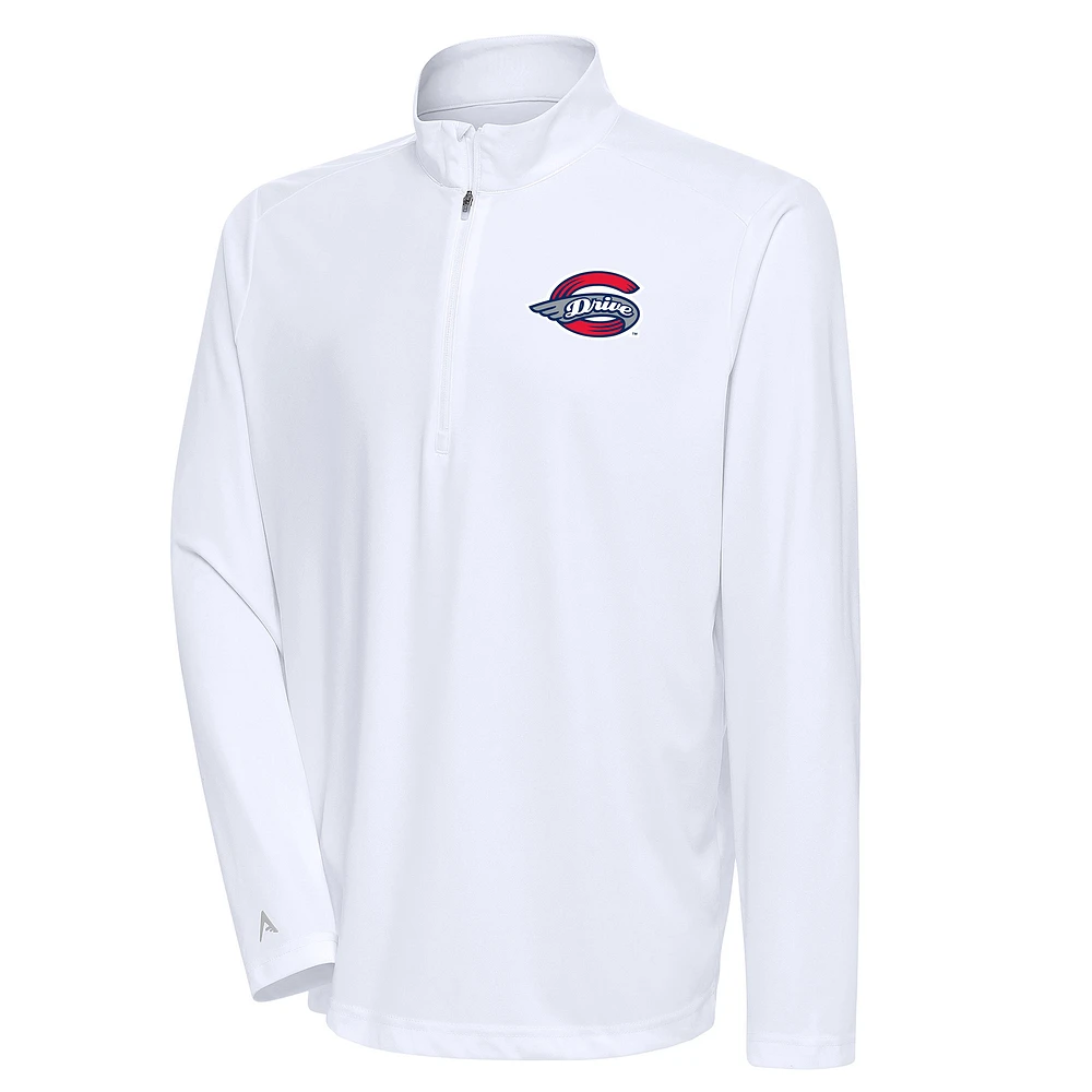 Men's Antigua White Greenville Drive Tribute Quarter-Zip Pullover Top