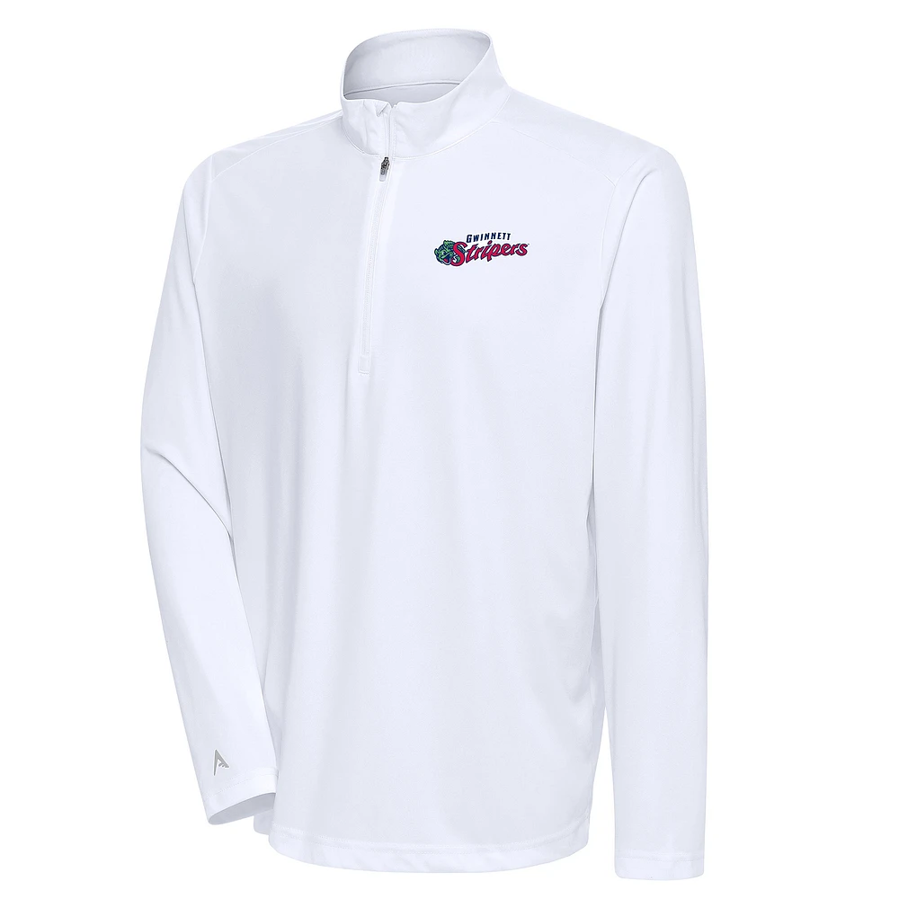 Men's Antigua White Gwinnett Stripers Tribute Quarter-Zip Pullover Top