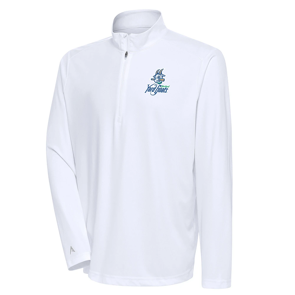 Men's Antigua White Hartford Yard Goats Tribute Quarter-Zip Pullover Top