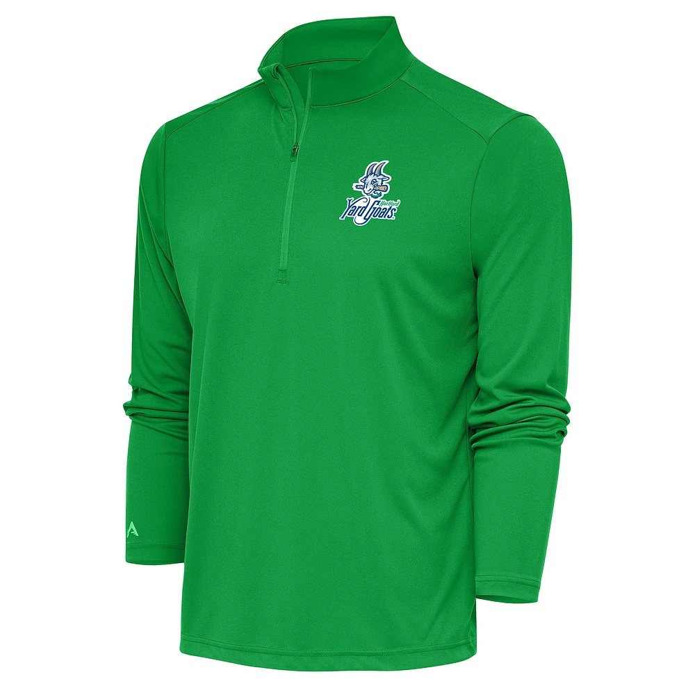 Men's Antigua Kelly Green Hartford Yard Goats Tribute Quarter-Zip Pullover Top