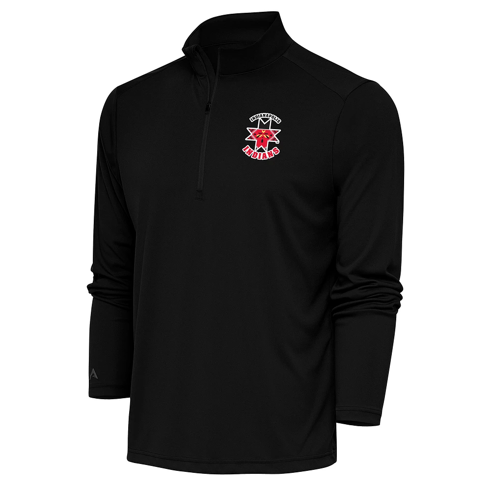 Men's Antigua Black Indianapolis Indians Tribute Quarter-Zip Pullover Top