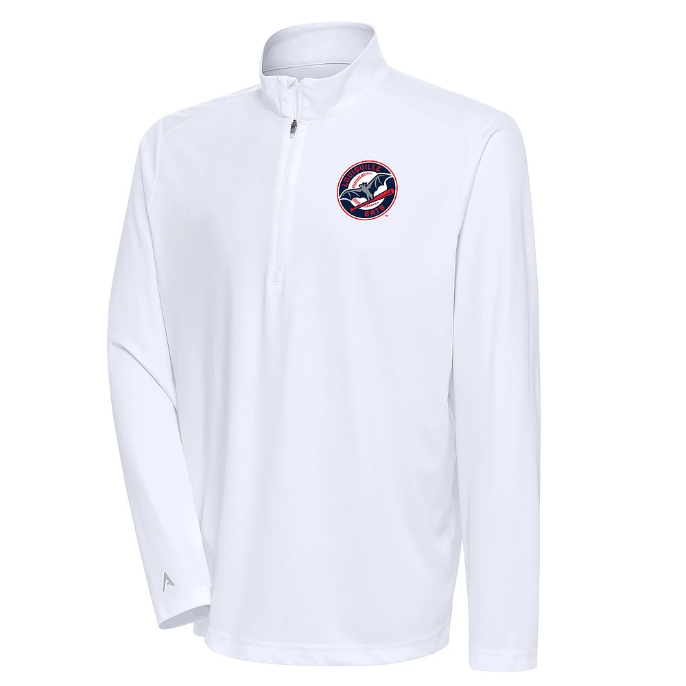 Men's Antigua White Louisville Bats Tribute Quarter-Zip Pullover Top