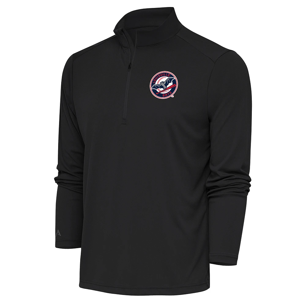 Men's Antigua Charcoal Louisville Bats Tribute Quarter-Zip Pullover Top