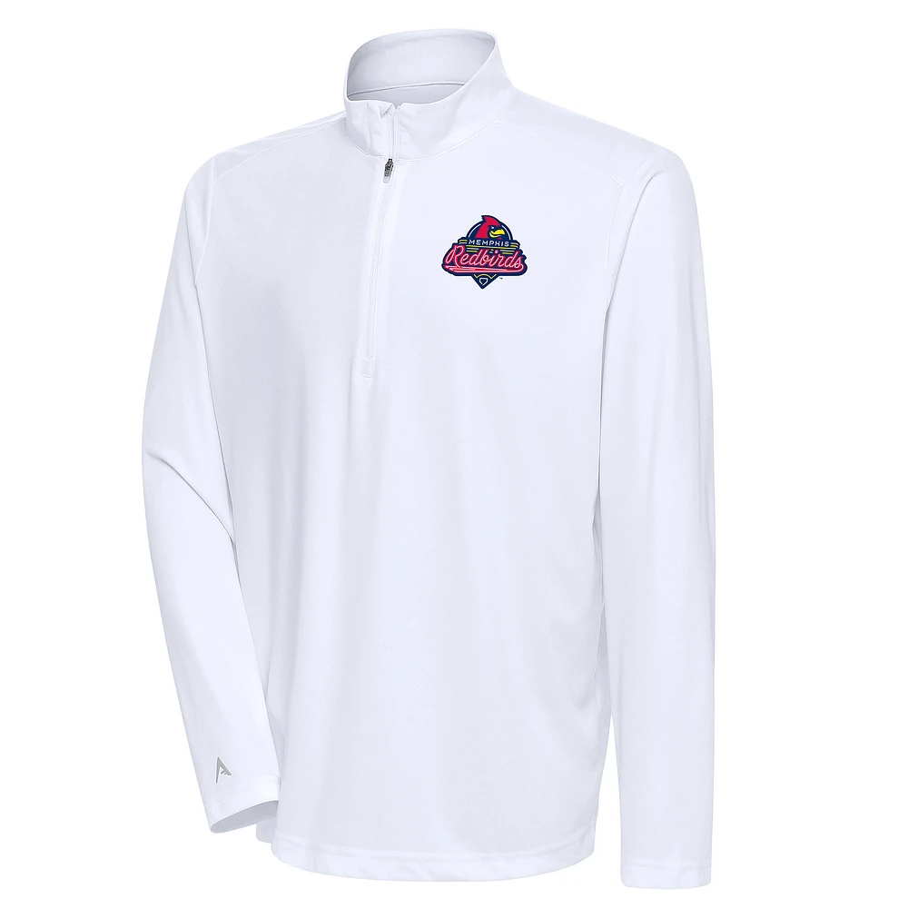 Men's Antigua White Memphis Redbirds Tribute Quarter-Zip Pullover Top