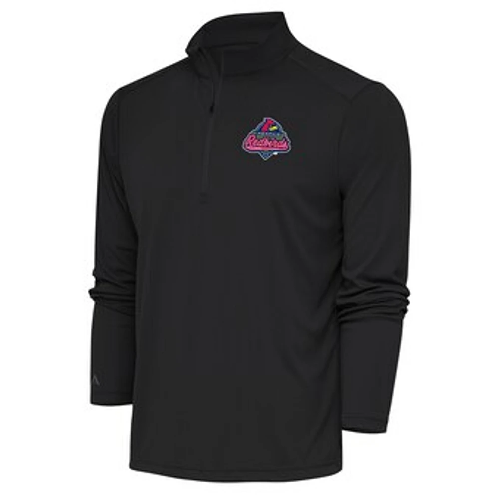 Men's Antigua Charcoal Memphis Redbirds Tribute Quarter-Zip Pullover Top