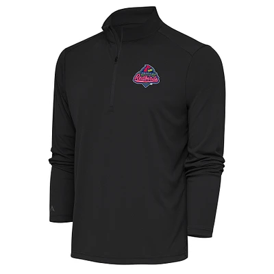 Men's Antigua Charcoal Memphis Redbirds Tribute Quarter-Zip Pullover Top