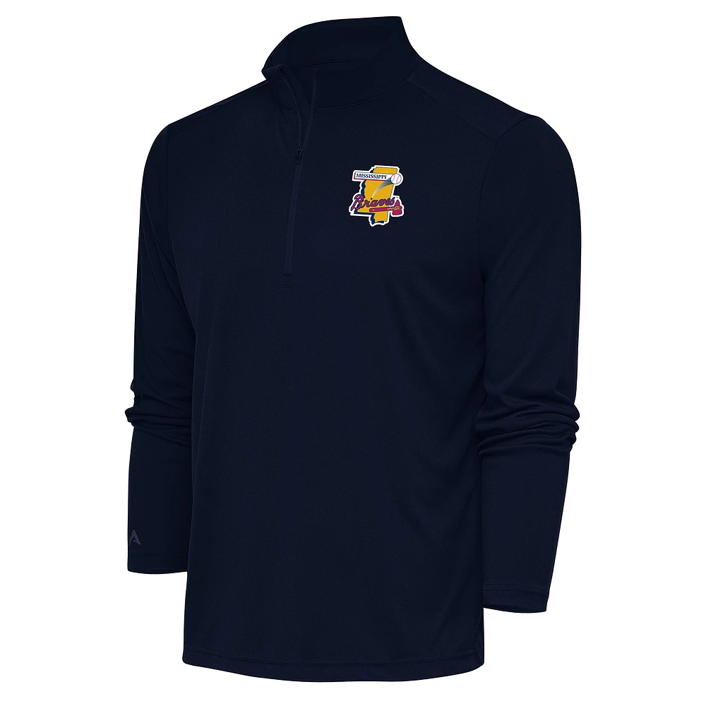 Men's Antigua Navy Mississippi Braves Tribute Quarter-Zip Pullover Top