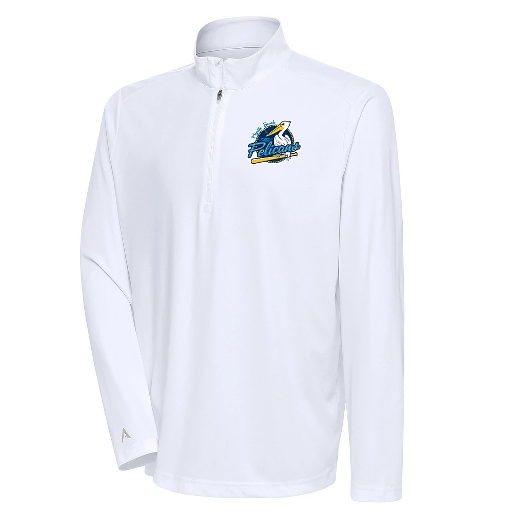 Men's Antigua White Myrtle Beach Pelicans Tribute Quarter-Zip Pullover Top