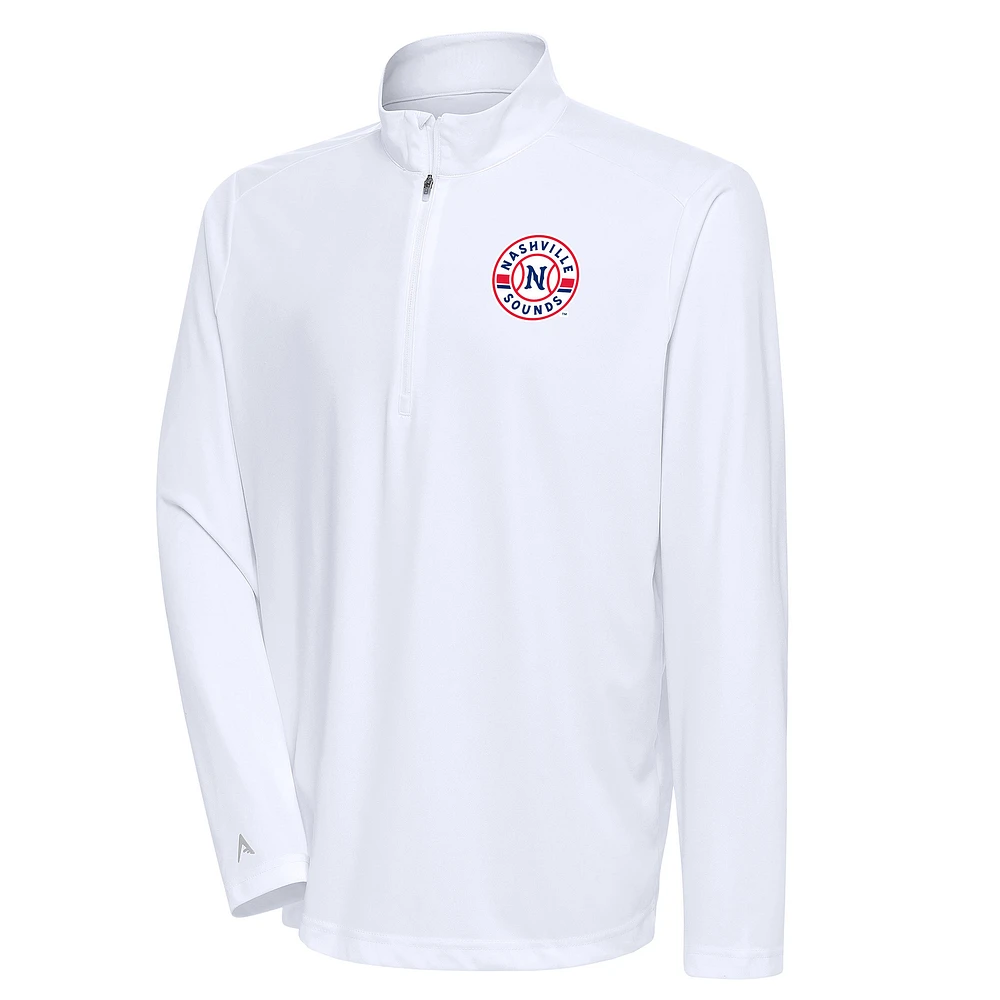Men's Antigua White Nashville Sounds Tribute Quarter-Zip Pullover Top